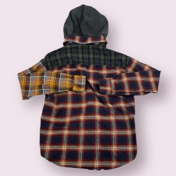 American Eagle Outfitters Men's Hooded Flannel Mismatch Pattern Shirt - Picture 14 of 14